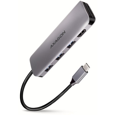 AXAGON HMC-HCR3A, USB 3.2 Gen 1 hub, porty 3x USB-A, HDMI 4k/30Hz, SD/microSD, kabel USB-C 20cm