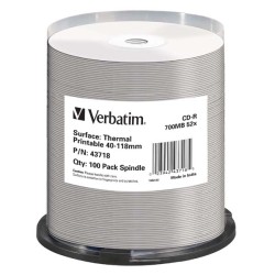 VERBATIM CD-R(100-Pack)Spindle/AZO/52x/700MB/Thermal Printable No ID Brand
