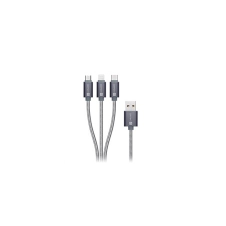 CONNECT IT Wirez 3in1 USB-C & Micro USB & Lightning, silver gray, 1,2 m