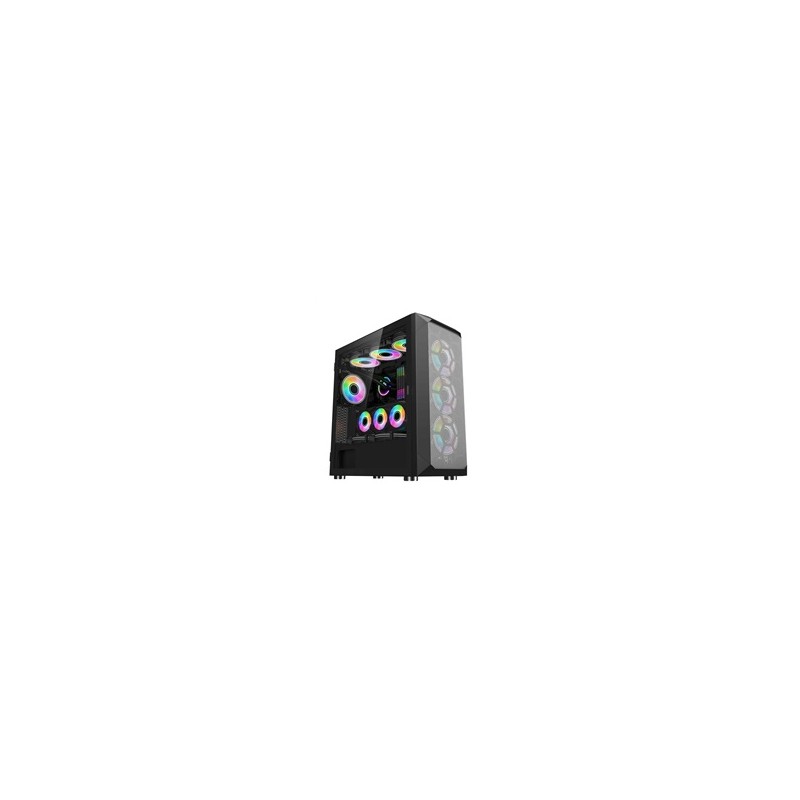 1stCOOL skříň Wind Storm Black MiddleTower ARGB, AU, USB3.0, bez zdroje, RGB fan, průhledná bočnice, černá