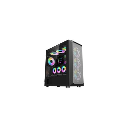 1stCOOL skříň Wind Storm Black MiddleTower ARGB, AU, USB3.0, bez zdroje, RGB fan, průhledná bočnice, černá