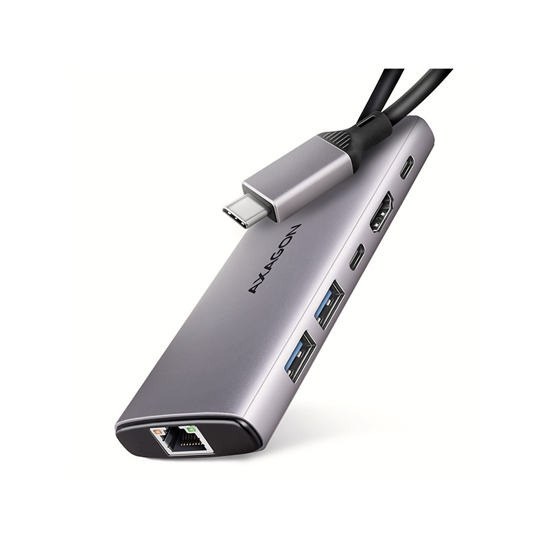AXAGON HMC-6G2L, USB 10Gb/s hub, 2x USB-A, 1x USB-C, HDMI 4k/60, RJ-45, PD 100W, kabel USB-C 15cm