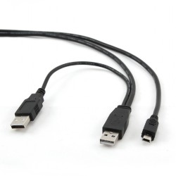 GEMBIRD Kabel USB 2.0 A-Mini B (5pin) propojovací 0,9m DUÁLNÍ (extra napájení)