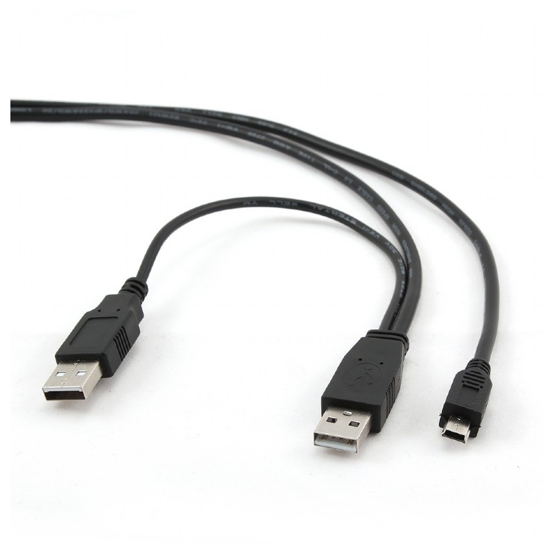 GEMBIRD Kabel USB 2.0 A-Mini B (5pin) propojovací 0,9m DUÁLNÍ (extra napájení)