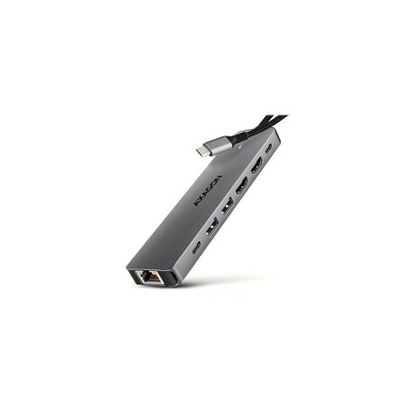 AXAGON HMC-7HX2, USB 5Gbps hub, 2x USB-A, USB-C, 2x HDMI 4k/60Hz, RJ-45 GLAN, PD 100W, kabel USB-C 15cm