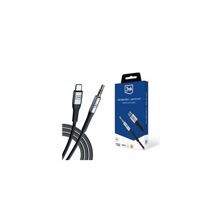 3mk audio kabel - AUX Cable USB-C - Jack 3,5 mm, 1m, černá