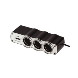 WG - Nabíječka do auta, rozbočovač, 3x zásuvka zapalovače 12V + 1x USB-A, s prodloužením