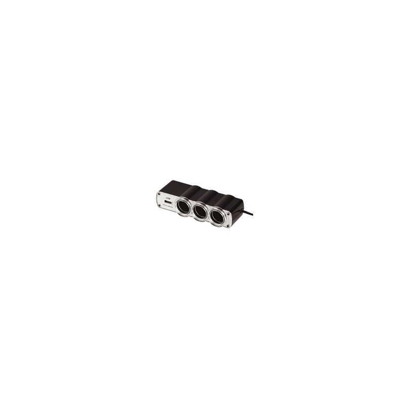 WG - Nabíječka do auta, rozbočovač, 3x zásuvka zapalovače 12V + 1x USB-A, s prodloužením