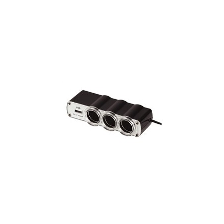 WG - Nabíječka do auta, rozbočovač, 3x zásuvka zapalovače 12V + 1x USB-A, s prodloužením