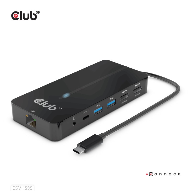 Club3D hub USB-C, 7-in-1 hub s 2x HDMI, 2x USB Gen1 Type-A, 1x RJ45, 1x 3.5mm audio, 1x USB Gen1 Type-C, 100W PD