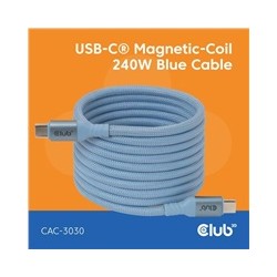 Club3D Kabel magnetický USB-C, 240W PD3.1, 480 Mbps, 2m, modrá