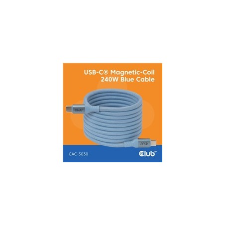 Club3D Kabel magnetický USB-C, 240W PD3.1, 480 Mbps, 2m, modrá