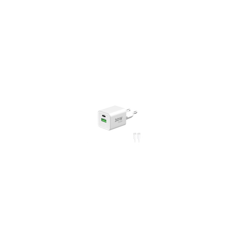WG - Síťová nabíječka GaN 2x USB 30W, 1x USB-C PD3.0 PPS QC4 30W + USB-A 18W, kabel Type-C na Type-C, bílá