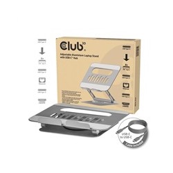 Club3D Nastavitelný hliníkový stojan pro notebook s USB-C hubem na 2xUSB, 1xHDMI, 2xUSB-C, 1xRJ45, 360°, 100W, 4K60Hz