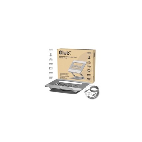 Club3D Nastavitelný hliníkový stojan pro notebook s USB-C hubem na 2xUSB, 1xHDMI, 2xUSB-C, 1xRJ45, 360°, 100W, 4K60Hz