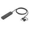 DIGITUS USB 3.0, Hub 4-Port, Slim Line with 120cm cable with USB-C adapterr