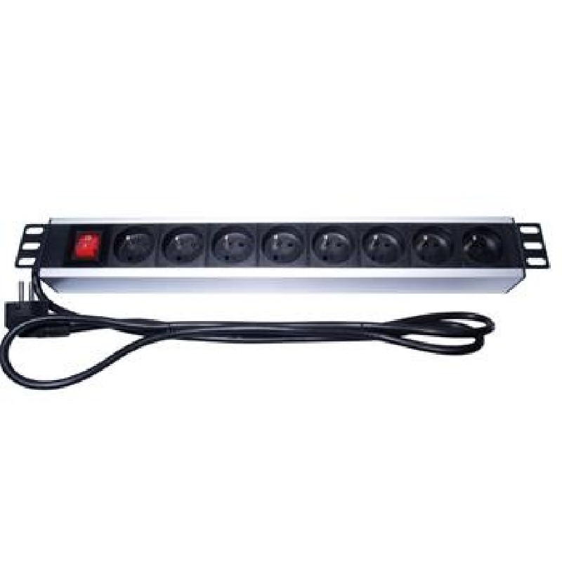 PremiumCord Panel napájecí do 19" racku 1.5U, 8x230V, 2m kabel, vypínač