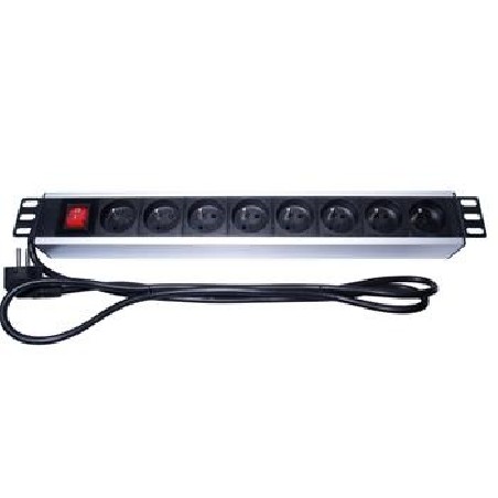 PremiumCord Panel napájecí do 19" racku 1.5U, 8x230V, 2m kabel, vypínač