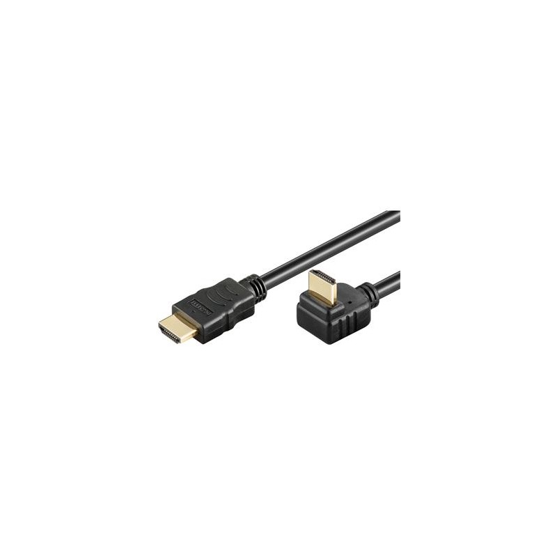 PremiumCord HDMI High Speed+Ethernet kabel, zlacený zahnutý konektor 270° 1m