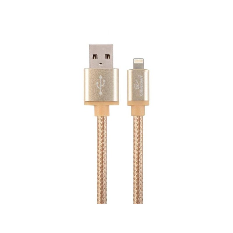 GEMBIRD Kabel USB 2.0 Lightning (IP5 a vyšší) nabíjecí a synchronizační kabel, opletený, 1,8m, zlatý, blister