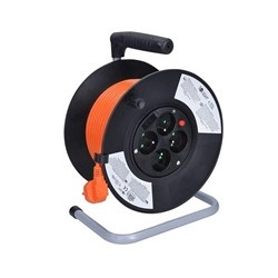 Solight prodlužovací přívod na bubnu, 4 zásuvky, 25m, oranžový kabel, 3x 1,5mm2