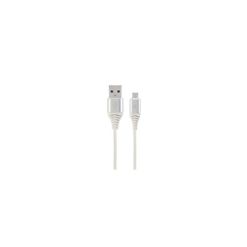 GEMBIRD Kabel USB 2.0 AM na MicroUSB (AM/BM), 1m, opletený, bílo-stříbrný, blister, PREMIUM QUALITY