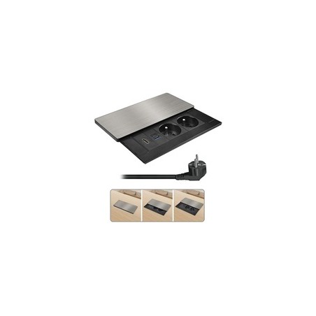 Solight vestavný blok zásuvek s posuvným krytem, 2 zásuvky, HDMI, USB A+C 20W PD, 2m, stříbrný