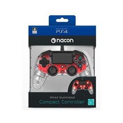 Nacon Wired Compact Controller - ovladač pro PlayStation 4 - průhledný červený