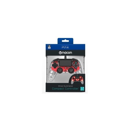 Nacon Wired Compact Controller - ovladač pro PlayStation 4 - průhledný červený