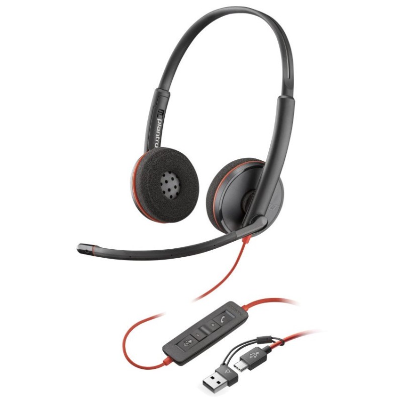 Poly Blackwire 3220 náhlavní souprava, USB-C/A adaptér, stereo