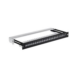 19" modulární stíněný patch panel LEXI-Net 24port, černý, výsuvný