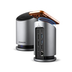 AXAGON HMC-WL9, USB 10Gbps hub s Qi, 3x USB-A, USB-C, HDMI & DP 4k/60Hz, RJ-45 GLAN, PD 100W, kabel USB-C 60cm