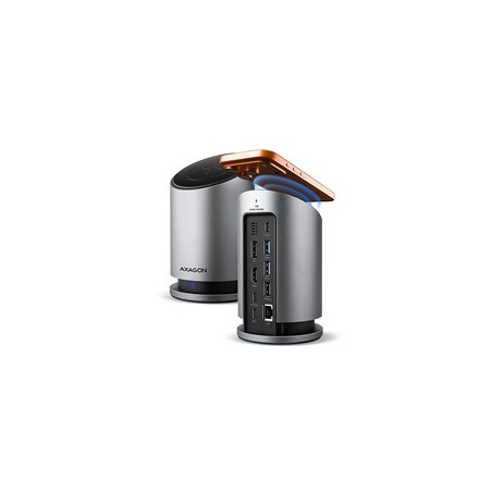 AXAGON HMC-WL9, USB 10Gbps hub s Qi, 3x USB-A, USB-C, HDMI & DP 4k/60Hz, RJ-45 GLAN, PD 100W, kabel USB-C 60cm
