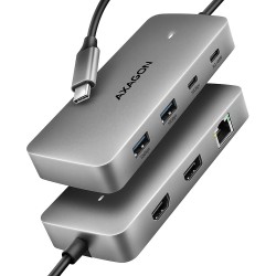AXAGON HMC-CUB83X2, USB 10Gbps hub, 2x USB-A, USB-C, HDMI & DP 4k/144Hz, RJ-45 GLAN, PD 100W, kabel USB-C 15cm