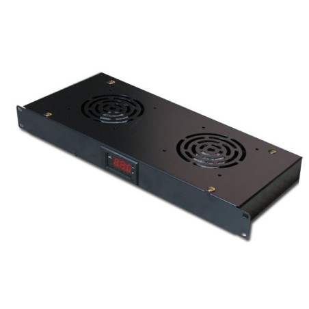 19" ventilační jednotka XtendLan, 2 ventilátory, LCD display, termostat, hloubka 200mm, černá