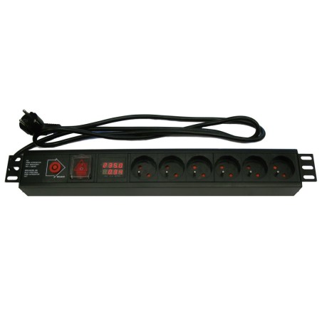19'' rozvodný panel XtendLan 6x 230V, ČSN, vypínač, nadproudová ochrana, 16A, měření spotřeby, kabel 1,8m, 1,5U