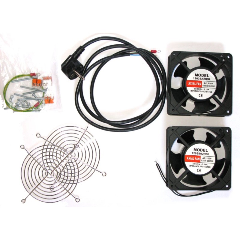 19" ventilace pro nástěnné rozvaděče XtendLan, 2 ventilátory 120mm, napájecí kabel, spojovací materiál