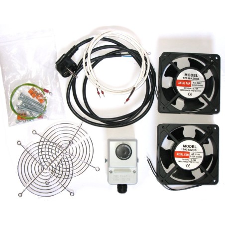 19" ventilace pro nástěnné rozvaděče XtendLan, termostat, 2 ventilátory 120mm, napájecí kabel, spojovací materiál