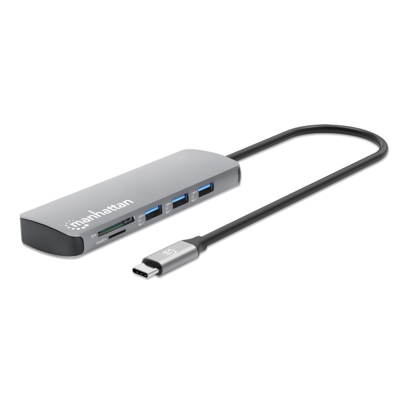 MANHATTAN Dokovací stanice USB-C 9v1, 1xHDMI, 2xUSB-C, 3xUSB, 1xRJ45, čtečka SD karet, šedá