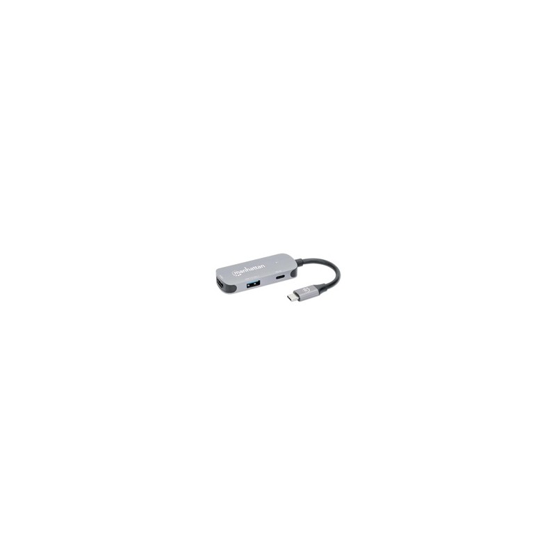 MANHATTAN Dokovací stanice USB-C 3v1, 1xHDMI, 1xUSB-C, 1xUSB, šedá