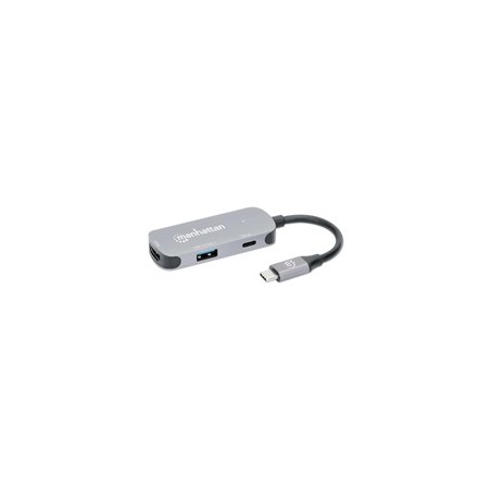 MANHATTAN Dokovací stanice USB-C 3v1, 1xHDMI, 1xUSB-C, 1xUSB, šedá