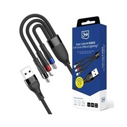 3mk Hyper Cable N-SERIES A to C/Lightning/Micro 1.2m 9V/2A 18W QC3.0 Black