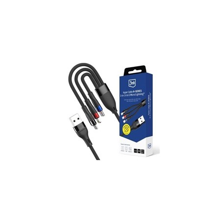 3mk Hyper Cable N-SERIES A to C/Lightning/Micro 1.2m 9V/2A 18W QC3.0 Black