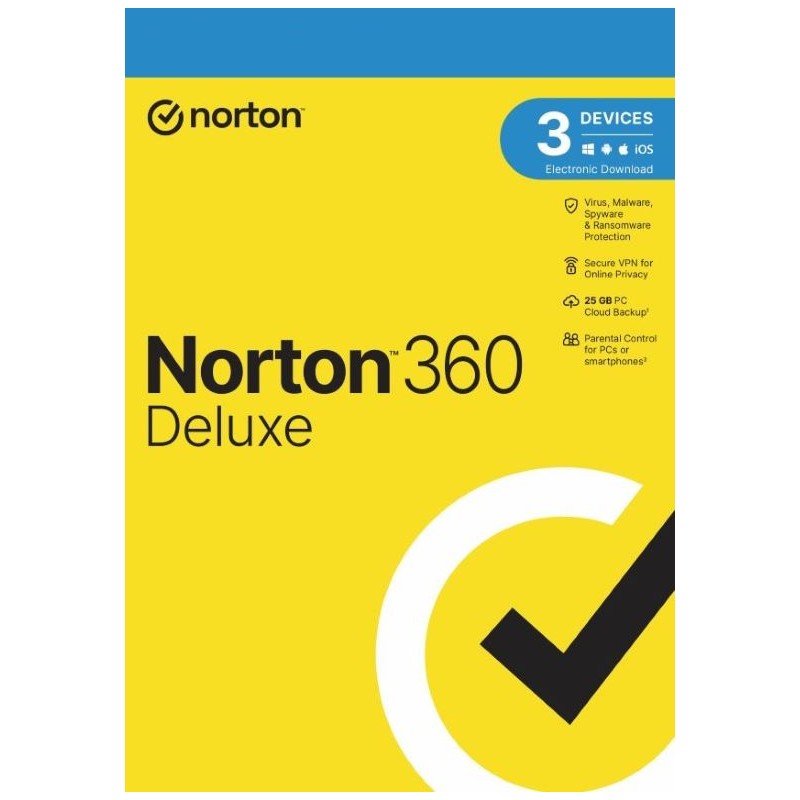 NORTON 360 DELUXE 25GB +VPN 1 uživatel pro 3 zařízení na 3 roky ESD