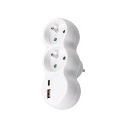 Solight rozbočka s USB A+C nabíječkou, 2 x 10A, bílá