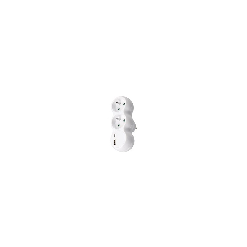 Solight rozbočka s USB A+C nabíječkou, 2 x 10A, bílá