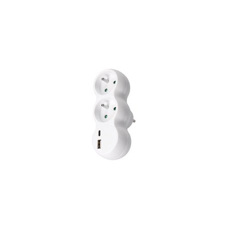 Solight rozbočka s USB A+C nabíječkou, 2 x 10A, bílá