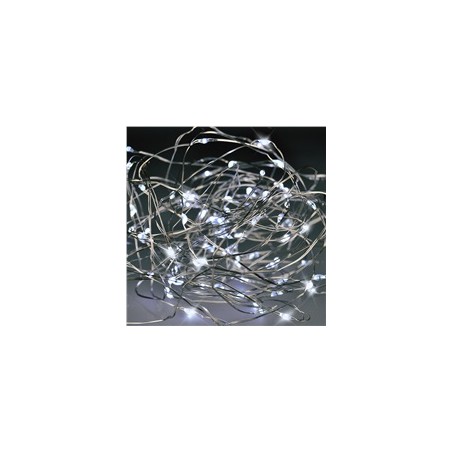 Solight vánoční řetěz stříbrný, 50x mini LED, 5m, 3 x AA, studené světlo