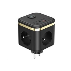 Viking síťový adaptér Y33, 3x 230 V, 1x USB-A, 2x USB-C, tlačítko ON/OFF, černá