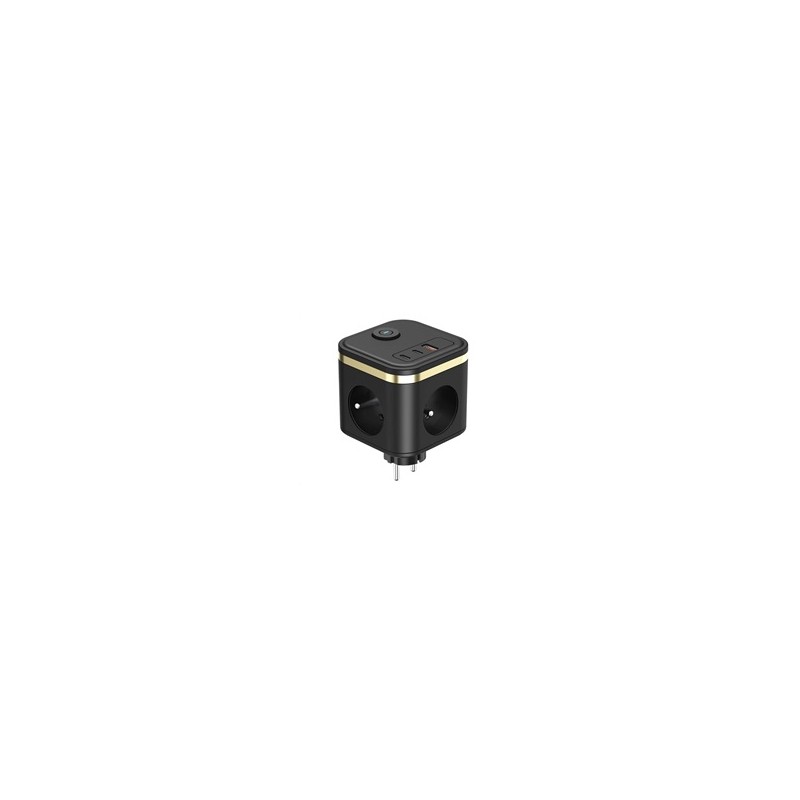 Viking síťový adaptér Y33, 3x 230 V, 1x USB-A, 2x USB-C, tlačítko ON/OFF, černá